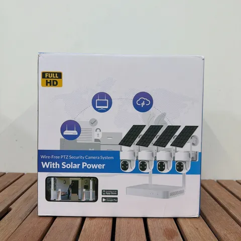 Wire-Free PTZ Security Camera System Solar Power Full HD 4 Cameras Wi-Fi