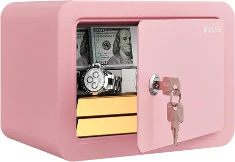 0.23 Cubic Small Safe Box for Home, Mini Safes for Kids, Pink Safe with Key, ...
