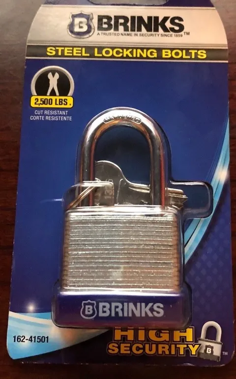 BRINKS Brand Padlock 162-41501 High Security ~Steel Locking Bolts ~Cut Resistant