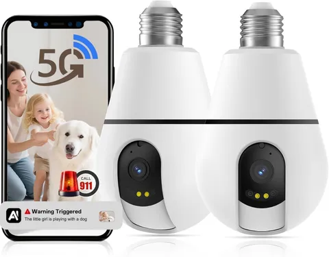 Light Bulb Camera Outdoor, 5G/2.4Ghz Light Bulb Security Cameras Wireless Outdoo
