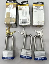 Lot of 3 Master Lock Padlocks 5KALJ 2.5" Long Shackle 8 Keys Matching USA MADE