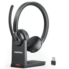 Awatrue Wireless Headset for Work Call Center Bluetooth 5.3 & 2.4G Dongle Headph