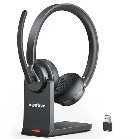 Awatrue Wireless Headset for Work Call Center Bluetooth 5.3 & 2.4G Dongle Headph