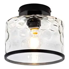 Zlepmlla Glass Ceiling Light, Black Semi Flush Mount with Hammered