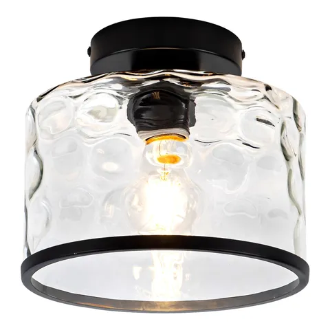 Zlepmlla Glass Ceiling Light, Black Semi Flush Mount with Hammered