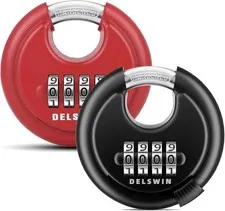 Outdoor Combination Padlock - 4 Digit Heavy Duty Disc Lock with Hardened Shackle