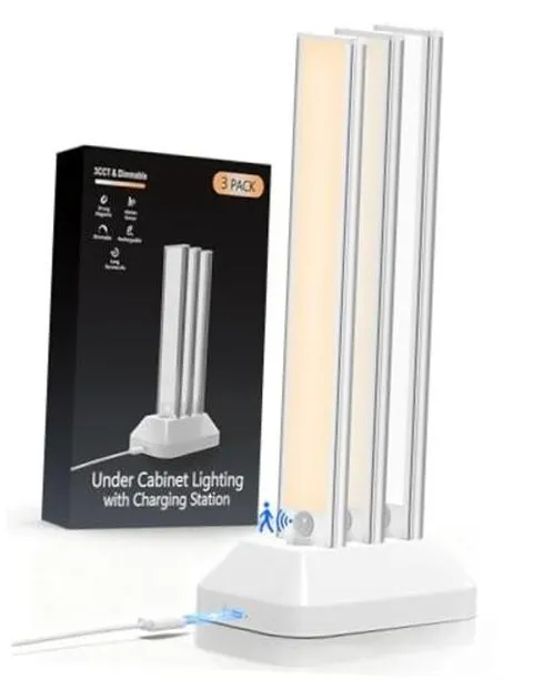 12in Under Cabinet Lighting with Charging Station, 2500mAh, 3CCT-3 Pack
