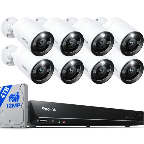 Reolink 16CH 12MP PoE Security Camera System with 8 Bullet Cameras and 4TB HDD