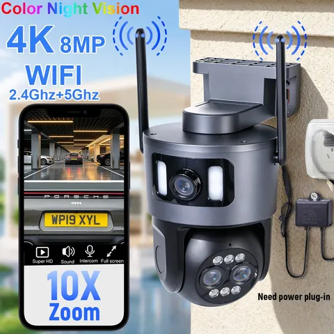 4K8MP Outdoor Home Security Camera Triple Cameras 360° PTZ Auto Tracking 10×Zoom