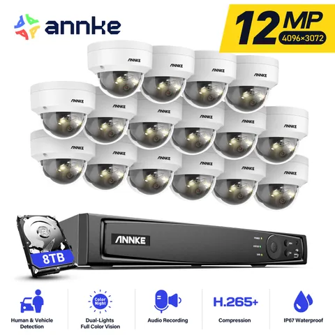 ANNKE 16CH NVR 12MP Color Night PoE Security IP Camera System Audio Recording AI