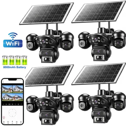 4PCS 4K Solar Battery Powered Camera Wireless Security Sys PTZ Outdoor 9MP