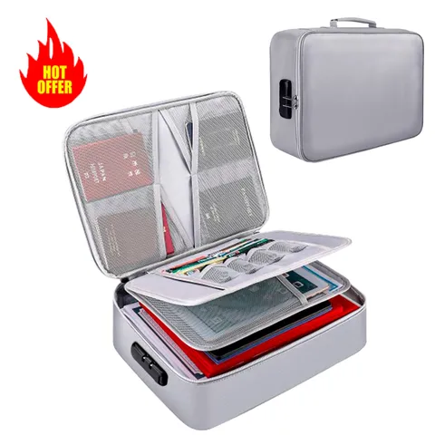 Fireproof document bag with money bag, safe for home office travel, with lock