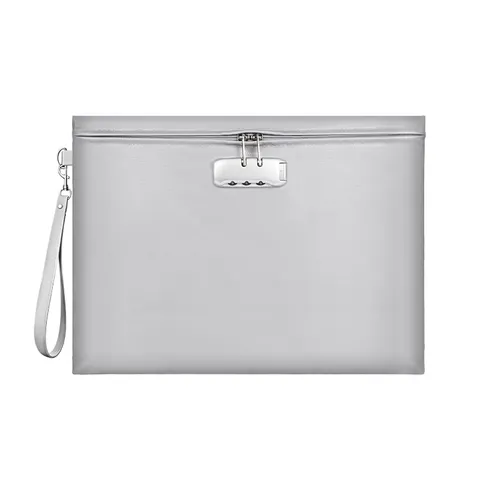 Fireproof Document Bag Lock Waterproof Money Pouch 14.3x10.2" Zipper Closure