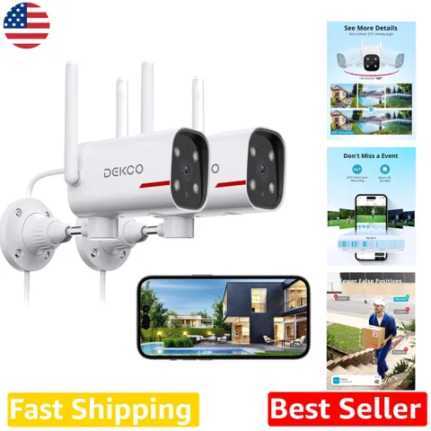 Outdoor WiFi Security Cameras 2K - 2 Pack, Color Night Vision, Alexa Compatible