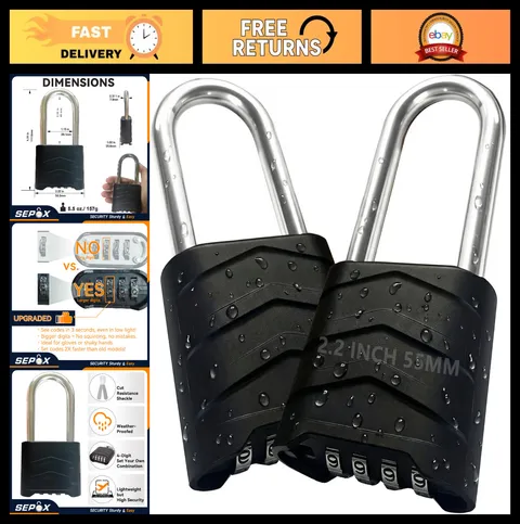 2PCS Large Combination Padlock - 2-5/8" Long Shackle, Weatherproof, 4-Digit Rese