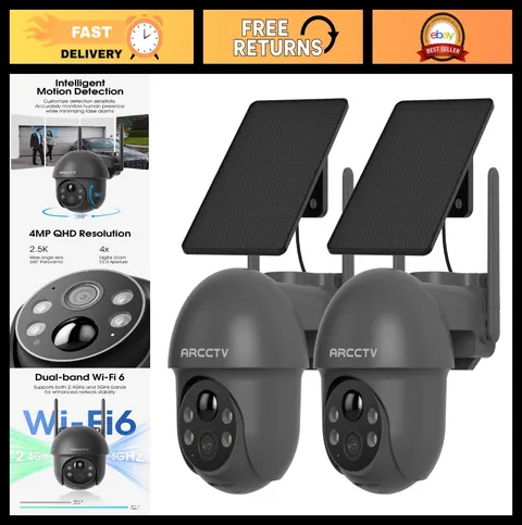 Wireless Solar Security Cameras for Outdoor Home Surveillance - 2 Pack