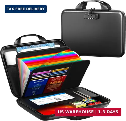 Fireproof Document Organizer with Lock, Rigid EVA File Box with 13-Pocket Accord