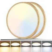 zemty 2Pack 12 inch Faux Wood LED Flush Mount Ceiling 12"(2pack),