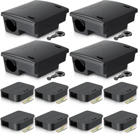 12 Pack Key Required Rat Station Box 4 Large & 8 Compact Outdoor Mouse Bait Stat