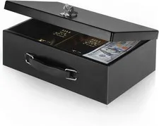 Fireproof Document Box with Key Lock, Fire Safe Box, Black