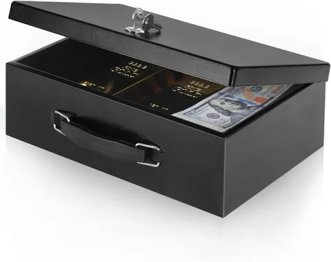 Fireproof Document Box with Key Lock, Fire Safe Box, Black