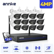 ANNKE 16CH NVR Wireless 4MP Dual Lens Color Security Camera System Two Way Audio
