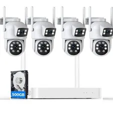 Dual Lens Wireless Security Camera System 5GHz WiFi 10CH NVR AI Human Detection