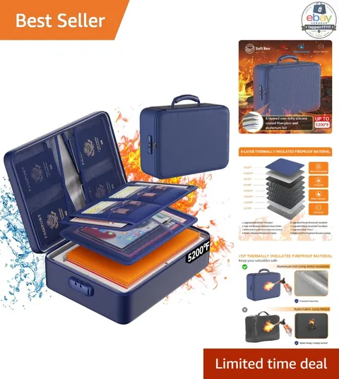 Fireproof Document Organizer Box 5200°F Soft Blue Heat Insulated Portable