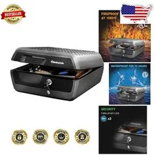 Secure Fireproof Waterproof Document Safe Key Lock 16.5" W x 14.8" D Grey Black