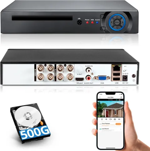 6‑In‑1 8CH H.265+ DVR Surveillance Recorder With 500GB HDD For CCTV Cameras