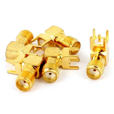 5pcs Gold Tone SMA Female to Male 90 Degree Solder PCB Mount RF Connector