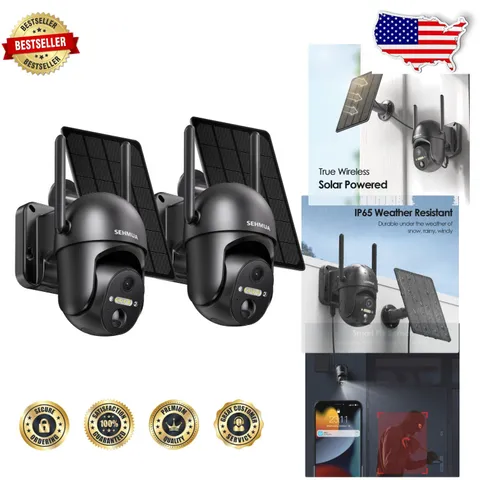 2K Solar Outdoor Security Cameras - 2 Pack, WiFi, Color Night Vision