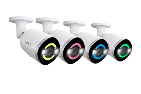 Lorex E895AB-Z4-R 4K Smart Security Lighting PoE IP Cameras 4-Pack with Cables