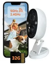 2.5K Wi‑Fi Solar Security Camera Outdoor Night Vision Motion 2‑Way, 32GB