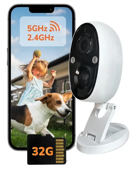 2.5K Wi‑Fi Solar Security Camera Outdoor Night Vision Motion 2‑Way, 32GB