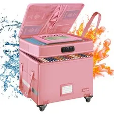 File Box with Lock,2Layer Fireproof Document Box with Wheels,Collapsible Roll...