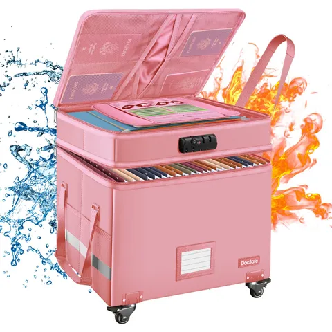 File Box with Lock,2Layer Fireproof Document Box with Wheels,Collapsible Roll...