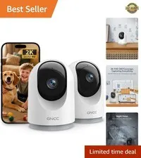 Two-Pack 2K HD Indoor Cameras with Alexa, 355° Pan & Night Vision Feature