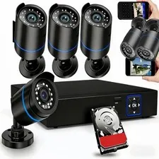 3000TVL Home Security System Surveillance DVR Camera Kits, 4Pcs Wired 5MP Poe IP