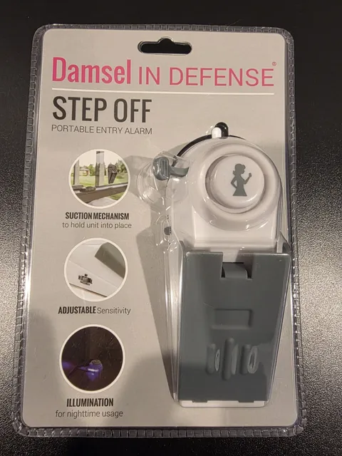 DAMSEL IN DEFENSE STEP OFF PORTABLE ALARM DOOR OR WINDOW  SEALED 120 DECIBEL NEW