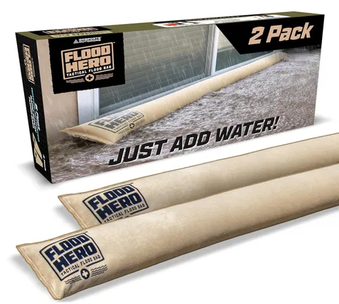 Flood Hero 6ft Water Activated Sandless Flood Barriers - 2 Pack for Home Protect