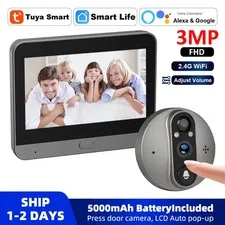 3MP WiFi Smart Tuya Peephole 5000mAh Doorbell Camera Alexa Google