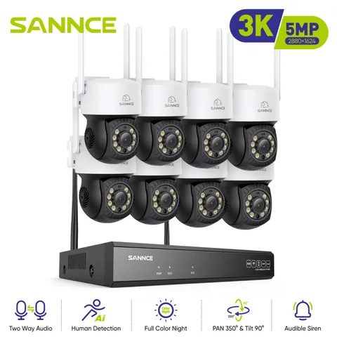 SANNCE 8CH NVR 5MP PT Security Camera System Color Night 2-Way Audio Auto Track
