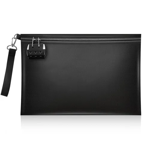 Fireproof Document Bag with Lock and Zipper, 13.8"x9.8"x0.8" Holder for Cash,...