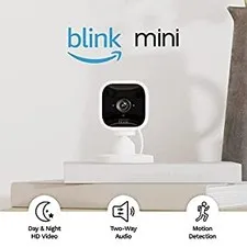 (White) - Blink Mini compact indoor plug-in smart security camera, 1080p HD
