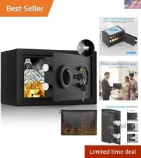 Small Safe for Home, 6.69"H Safe Box with Fireproof Waterproof Bag | Money Sa...