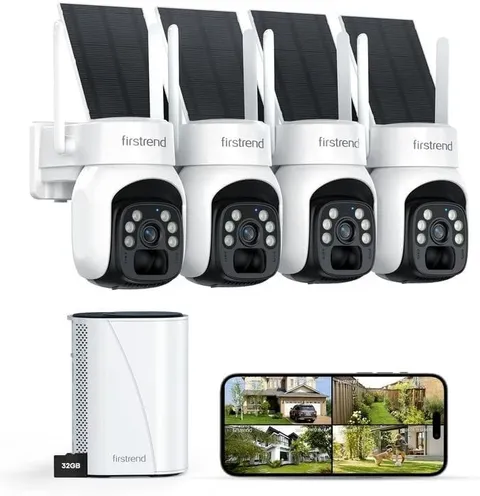 Solar Security Camera System 2K Wireless Outdoor WiFi 4 Camera Kit with 32G Card