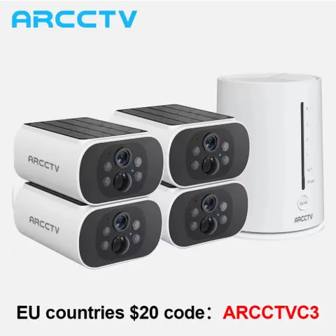 ARCCTV 4MP Solar Battery WiFi Security Camera Kit Outdoor Siren Alarm