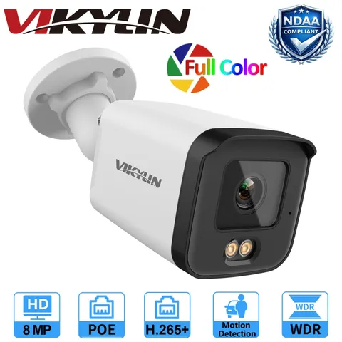 VIKYLIN 8MP 4K Full Color POE IP Security Camera Bullet Motion Detection Outdoor