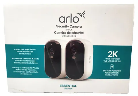 (2-Pack) Arlo Outdoor 2K Security Camera Essential 3rd Gen - Battery Powered